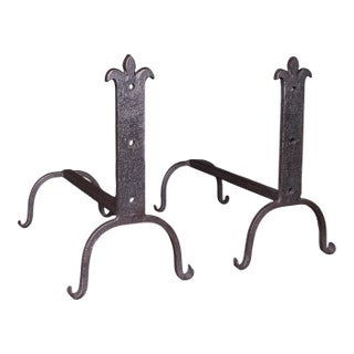 Pair of Antique Fire Dogs, English, Blacksmith Made, Andirons, Gothic, Edwardian For Sale