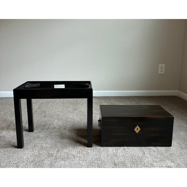 Late 20th Century Pair of John-Richard Ebonized Storage End Tables With Brass Hardware For Sale - Image 9 of 11