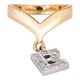 Vintage Letter B Charm Ring Diamond V Shaped Sz 3.75 Pinky Estate Fine Jewellery For Sale