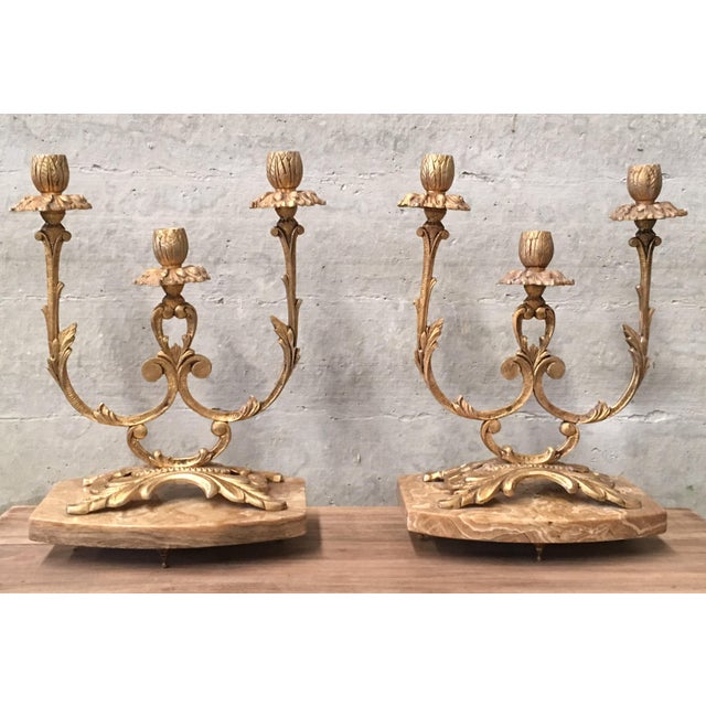 About Pair of French Louis XVI Style '19th Century' three scroll arm candelabras. Details OF THE PERIOD Mid-Century Modern...