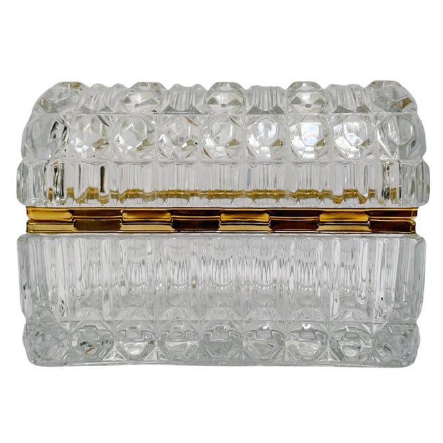 Vintage Large Domed Crystal Casket Box With Brass Frame For Sale - Image 14 of 16