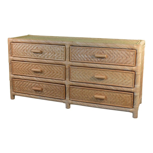 1970s Woven Rattan and Pencil Reed Dresser For Sale