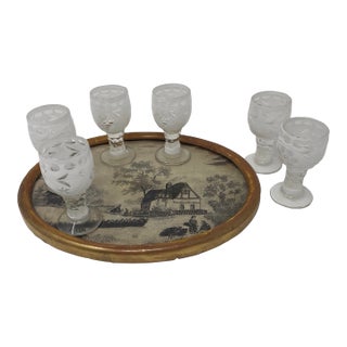 Late 19th Century Rare Bijou-Scale Uniform Set of 6 Matching 19th Century Cut-to-Clear Cordials on Base Tray For Sale