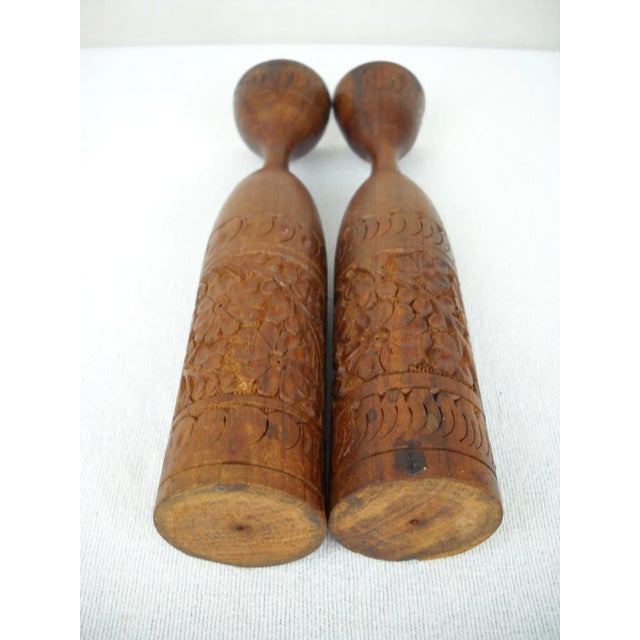 Brown Mid-Century Indonesian Teak Candle Holders For Sale - Image 8 of 8