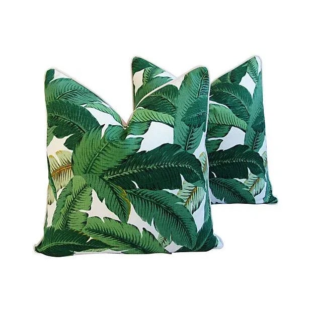 Textile Large Tropical Banana Leaf Feather/Down Pillows 24" Square- a Pair For Sale - Image 7 of 8