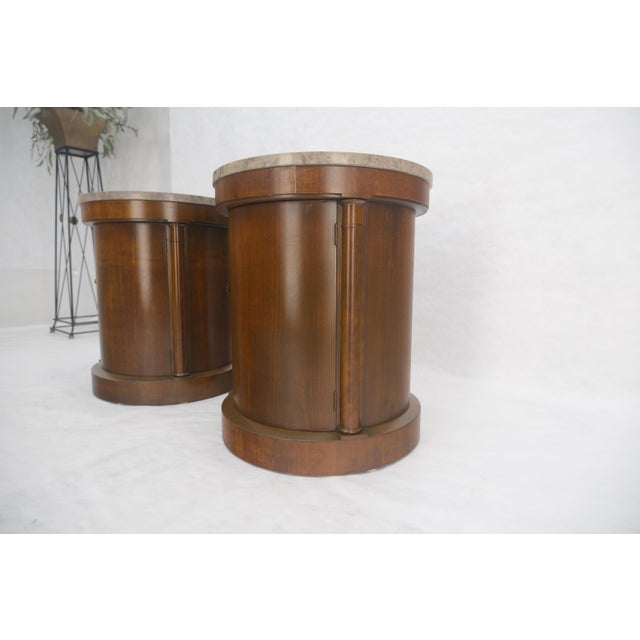 Baker Pair Cylinder Drum Shape Marble Top One Door Compartment Side End Tables For Sale - Image 9 of 18