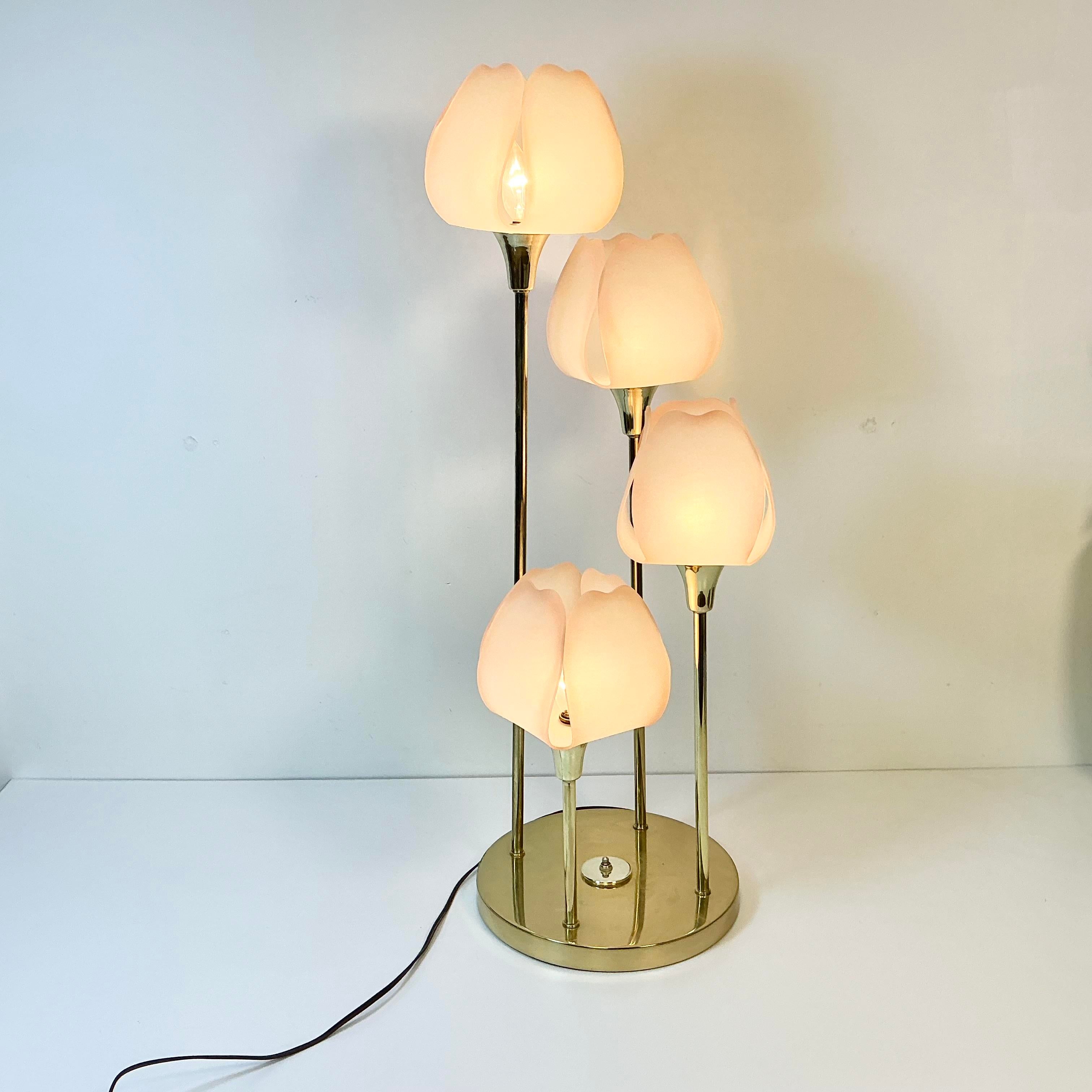 1980s Vintage Hollywood Regency Art Nouveau Tulip Shade Table Lamp
