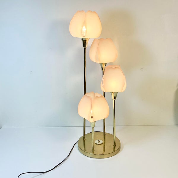 1980s Vintage Hollywood Regency Art Nouveau Tulip Shade Table Lamp