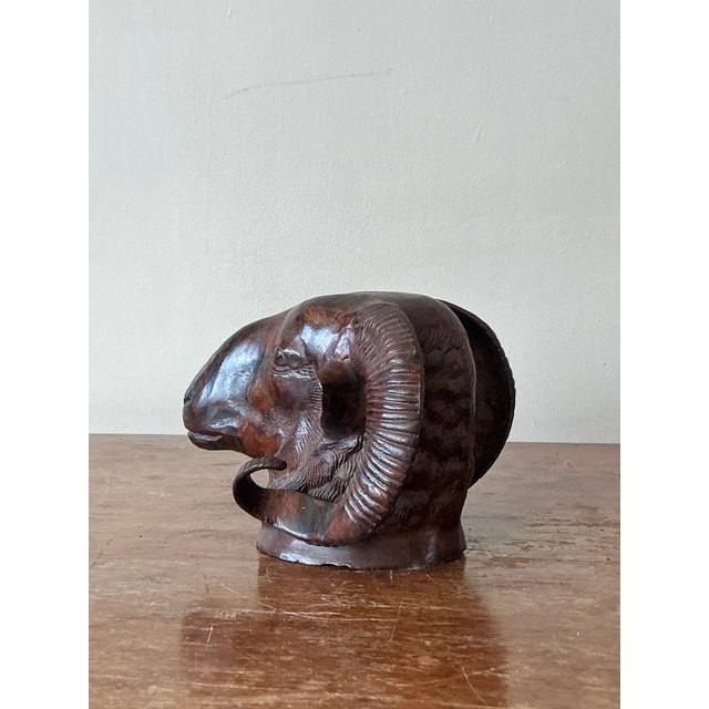 Vintage Boho Cast Bronze Rams Head For Sale - Image 9 of 12