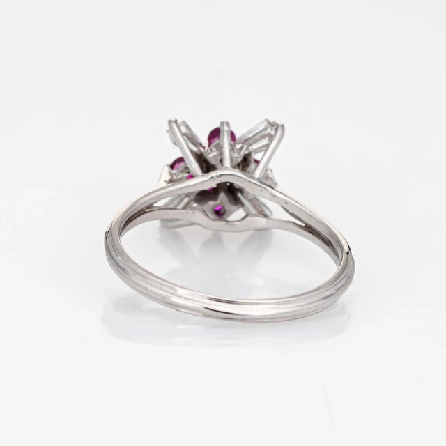 Mid 20th Century Mid 20th Century Diamond Ruby Star Ring Vintage 18 Karat White Gold Fine Cocktail size 6.25 For Sale - Image 5 of 7