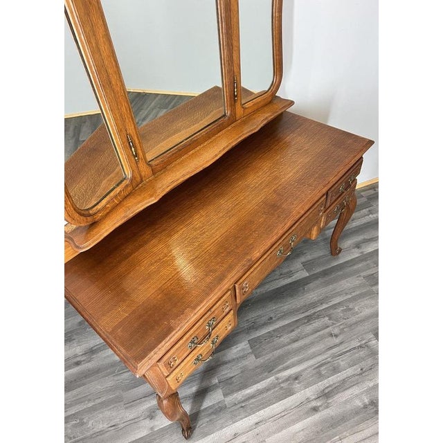 Vintage French Louis Style Oak Dressing Table with Mirror For Sale - Image 12 of 15