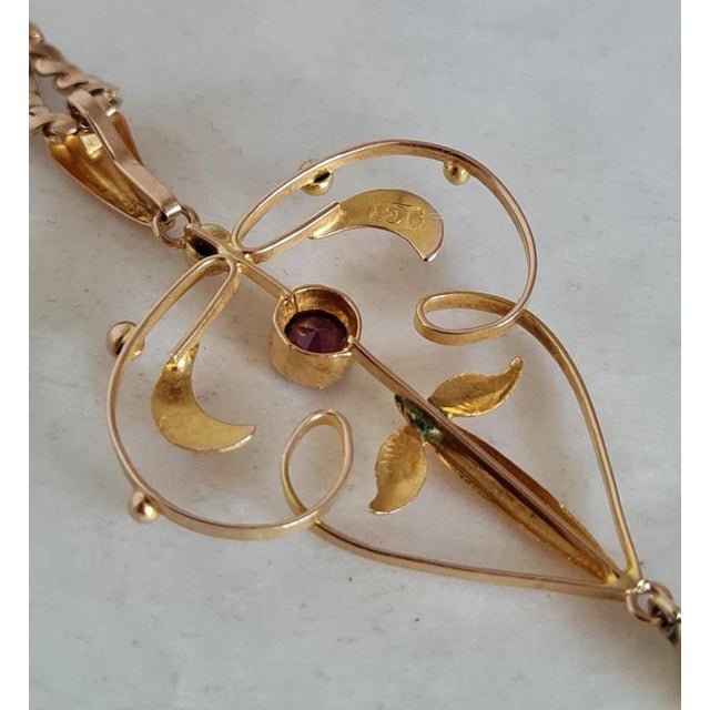 Antique Art Nouveau Gold Amethyst & Garnet Pendant Necklace, 1900 For Sale - Image 6 of 12