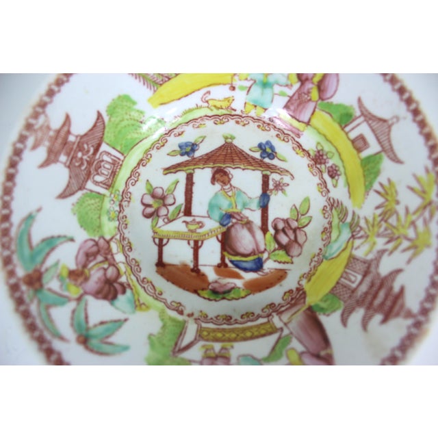 Ceramic Vintage Hand Painted Chinoiserie Dish For Sale - Image 7 of 8