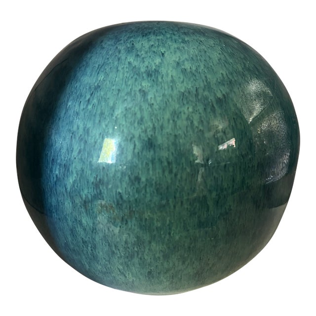 1960s Handmade Ceramic Blue Green Glazed Sphere Pottery Vase For Sale