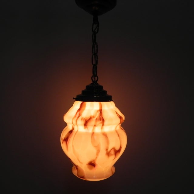 Art Deco Hanging Lamp in Brass and Glass, 1930s For Sale - Image 12 of 18