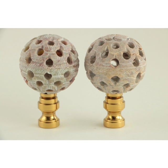 Carved Soapstone Lamp Finials - a Pair For Sale - Image 4 of 5