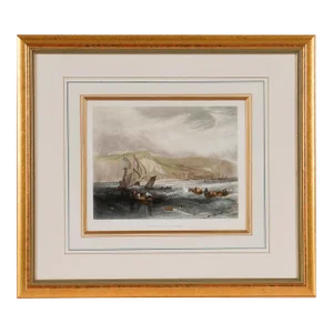 Fishing Off Hastings, England: A Framed 19th C. Engraving After J. M. W. Turner, 1859