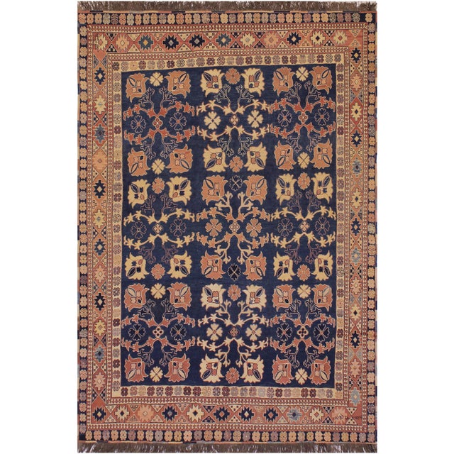 Rustic Soumak Blue/Rust Wool Rug - 6'4'' X 9'3'' For Sale - Image 10 of 10