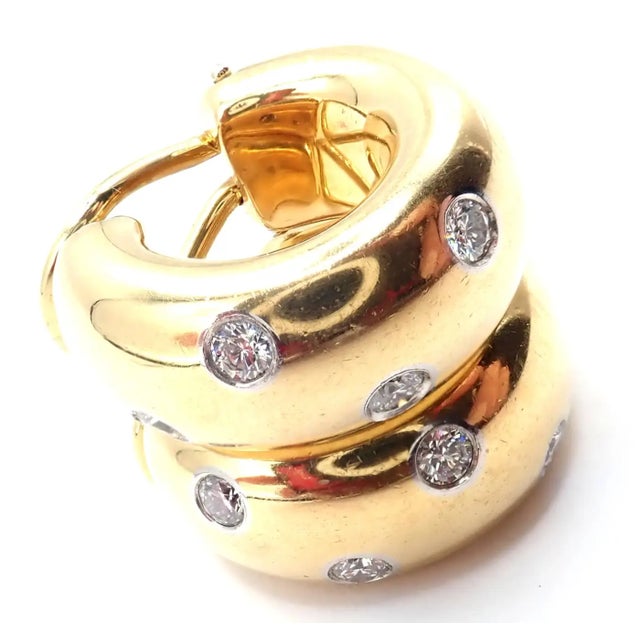 Mid 20th Century Tiffany & Co. Etoile Diamond Yellow Gold and Platinum Hoop Earrings, Pair For Sale In Philadelphia - Image 6 of 11