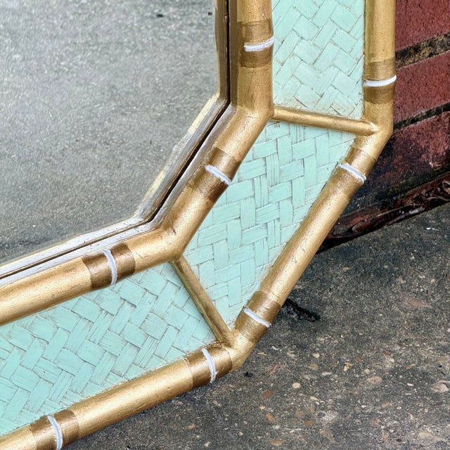 Billy Baldwin Vintage Parcel Gilt Faux Bamboo Pistachio Octagonal Wall Mirror - Newly Painted For Sale - Image 4 of 12