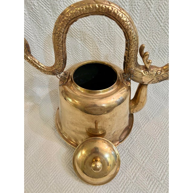 Early 20th Century Early 20th Century Brass Chinoiserie Dragon Handle Tea Kettle For Sale - Image 5 of 9