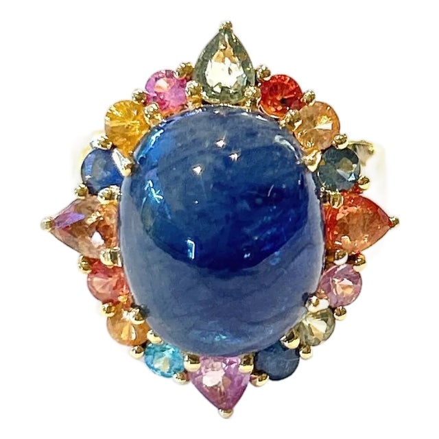 Bochic “Capri” Vintage Blue Sapphire & Multi Sapphire Ring Set In 18K Gold & Silver For Sale