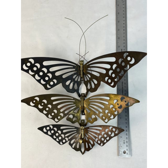 Vintage Set of 3 Brass Butterfly Wall Hangings For Sale - Image 10 of 13