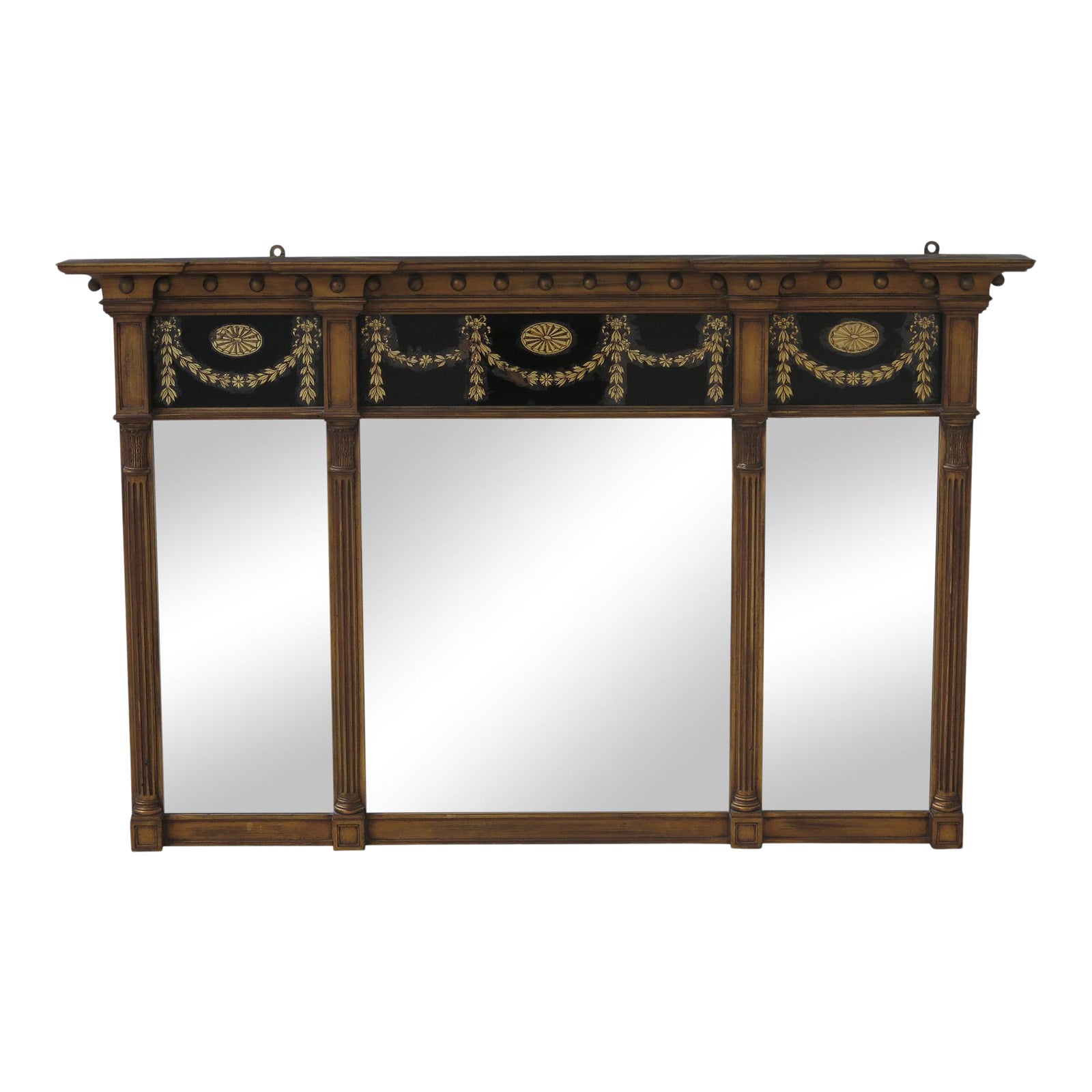 Vintage Federal Style 3 Panel Mirror With Reverse Painted Glass Chairish