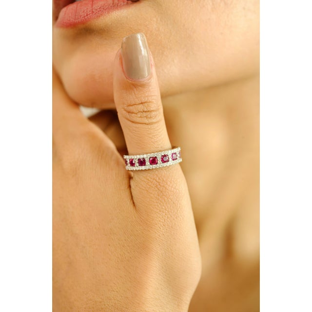 14k White Gold Chunky Ruby and Diamond Band Ring Size 8 For Sale In New York - Image 6 of 11
