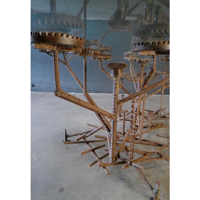1980s Glass Top Dining Table with One of a Kind Steel Rebar Base For Sale - Image 11 of 17