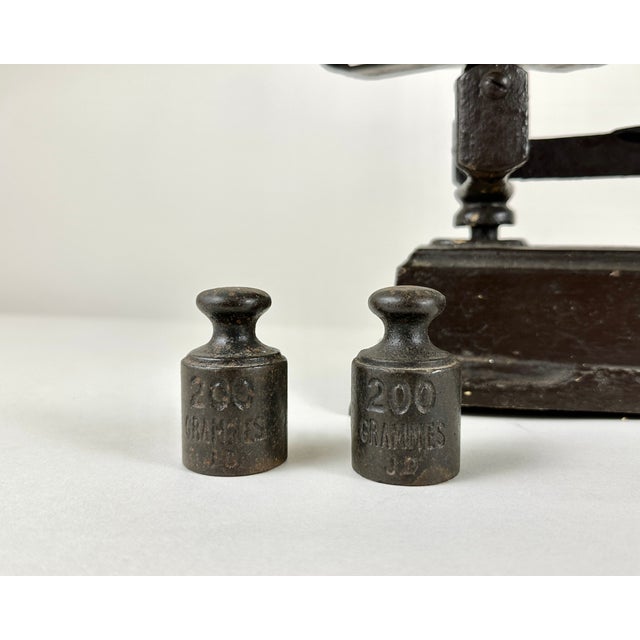 Black Antique Decorative Scales with Measuring Weights, 1930s, Set of 8 For Sale - Image 8 of 10