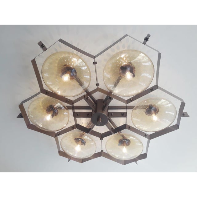 Italian 21st Century Beehive Bronze Amber Bubbles Murano Flush Mount by Fabio LTD For Sale - Image 3 of 6