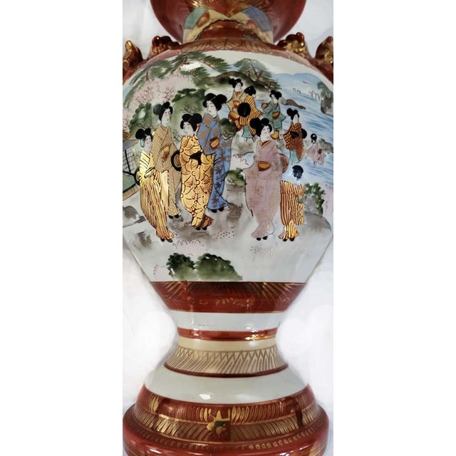 Vintage Japanese Kutani Porcelain Vase - Dragon Handles For Sale - Image 4 of 7