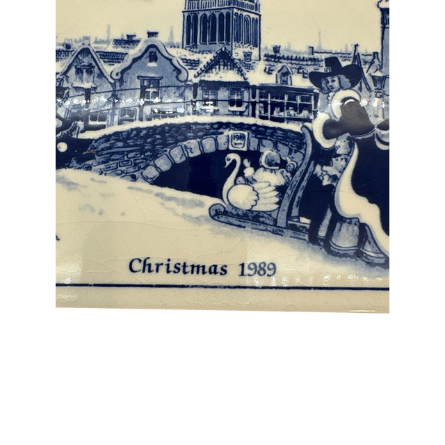 Traditional First Edition Delft Christmas 1989 Blue and White Decorative Tile Plate Art For Sale - Image 3 of 9