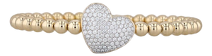 Tirisi 1.01ctw Pave Diamond Heart Bead Bangle Bracelet 18k Gold Magnetic Clasp