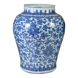 1654 - 1722 Chinese Kangxi Period Blue & White Glazed Porcelain Lotus Vase