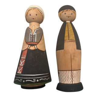Mid-Century Scandinavian Hand-Painted Wooden Folk Art Figurines For Sale