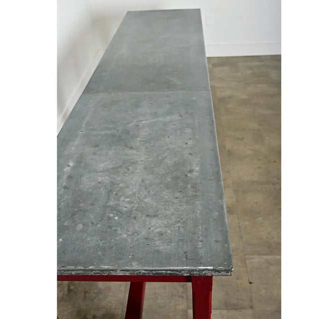 1930s French Vintage Farm Table with Zinc Top For Sale - Image 5 of 11