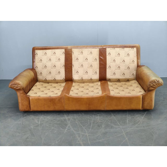 Cognac Buffalo Leather 3-Seater Sofa from Arcon Italia,1970s For Sale - Image 12 of 18