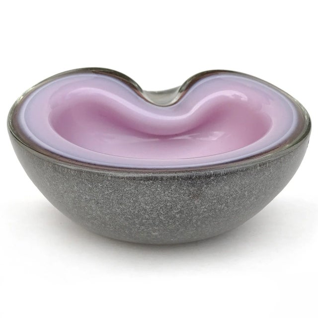 Beautiful vintage Murano hand blown frothy bubbles over pink Italian art glass bowl or personal ashtray. Created in the...