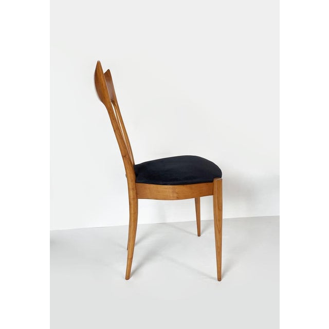 Chair in Beech and Blue Velvet For Sale - Image 6 of 8