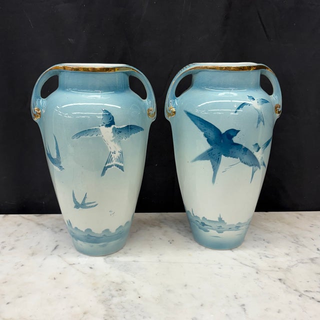 Lovely three-piece French porcelain vase and jardiniere garniture set by K. et G./Luneville/FRANCE; Keller and Guerin, a...