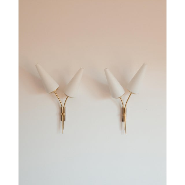 Goldenrod Vintage French Brass Sconces with Opaline Shades, 1960s, Set of 2 For Sale - Image 8 of 8