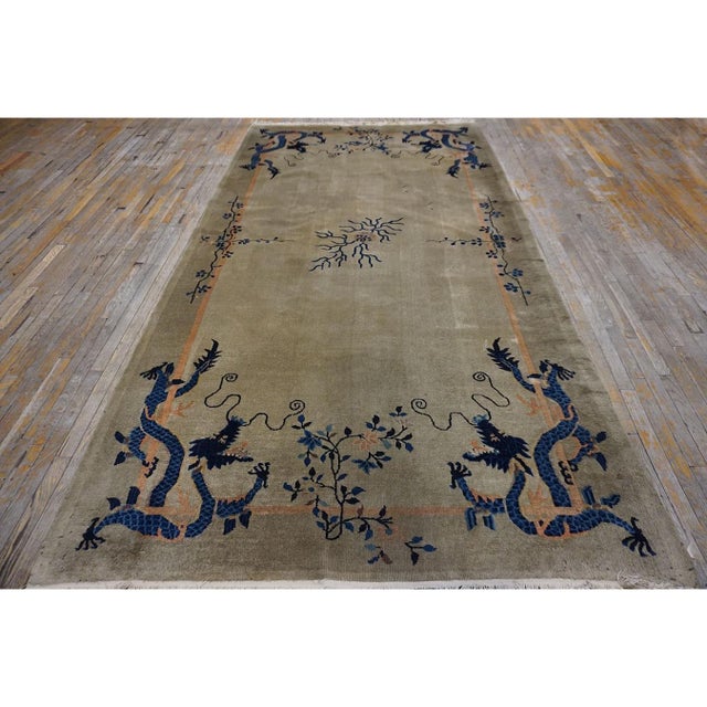 Hallway Runner Rectangle 1925 Ivory Antique Chinese - Peking Wool Knotted Rug, Circa Date: 1925. This exceptional piece is...