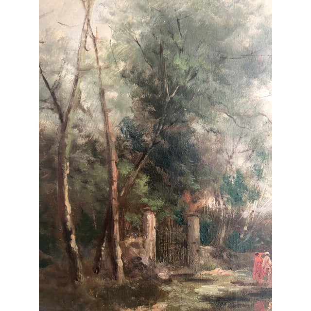 Ziveri, Couple en balade au bord de l'étang avec chien et cygnes, Oil on Canvas, Framed For Sale - Image 4 of 12