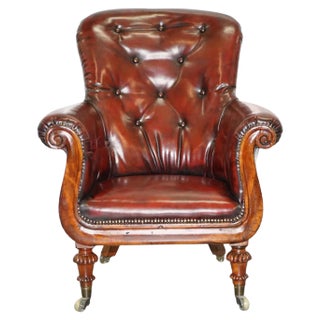 Regency Chesterfield Bordeaux Leather Porters Armchair in the Style of Gillows For Sale