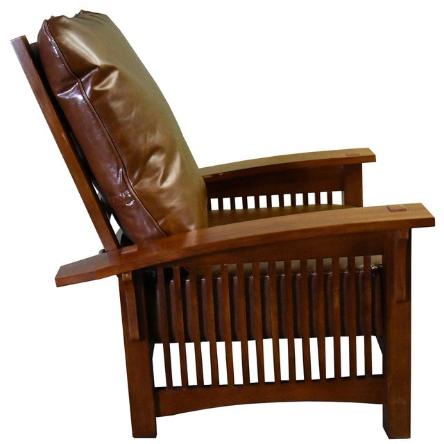 2020s Craftsman / Mission Leather and Oak Morris Chair - Chestnut For Sale - Image 5 of 7