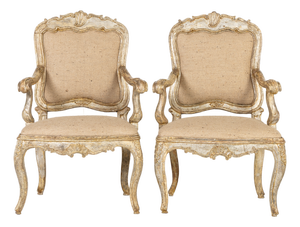 Large 18th Century Italian Silver Gilt Armchairs, Set of 2