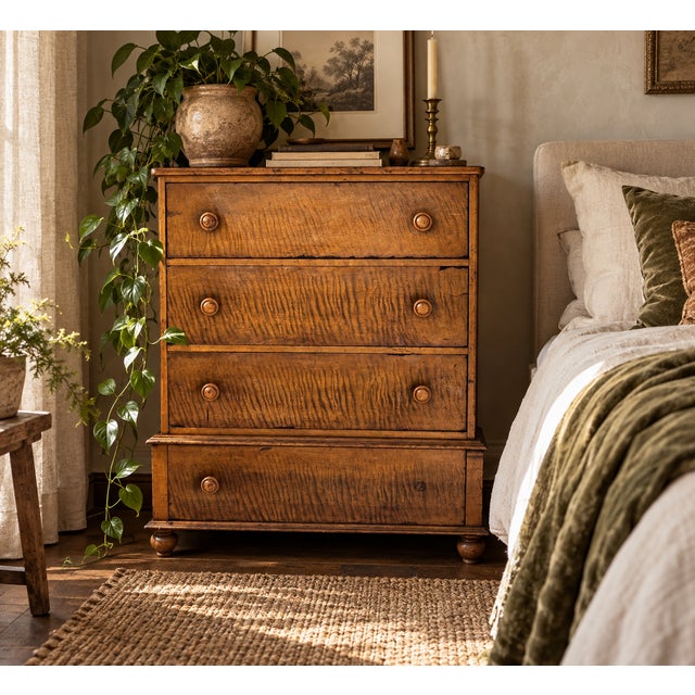 Wood Pending Sale — No Buy / Antique 19th C. Tiger Maple Chest | Hand-Cut Dovetails For Sale - Image 7 of 7