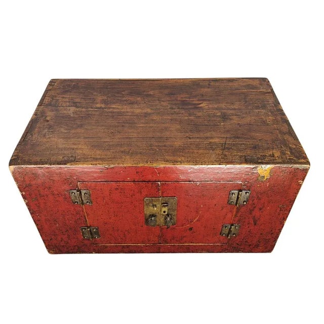 Wood Early 19th Century Red Stacked Antique Trunks For Sale - Image 7 of 10
